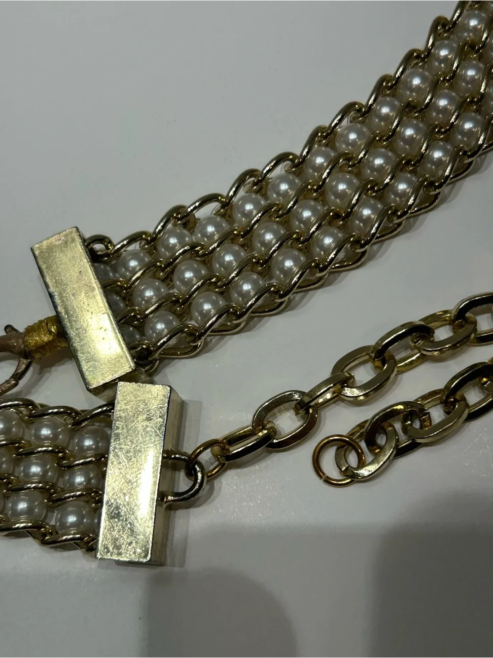 Per Se Gold Multi-Row Chain and Pearl Waist Vintage Jewelry Belt 32” plus chain